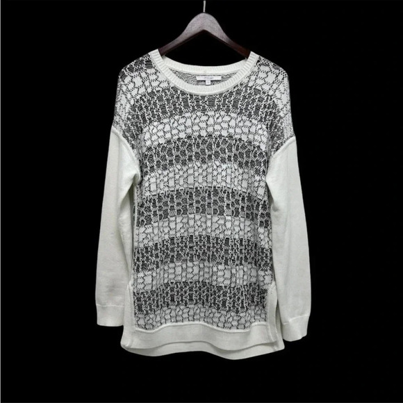 DEREK LAM 10 CROSBY Sweater Long Sleeve Gray White Striped Honeycomb Size S - Picture 2 of 11